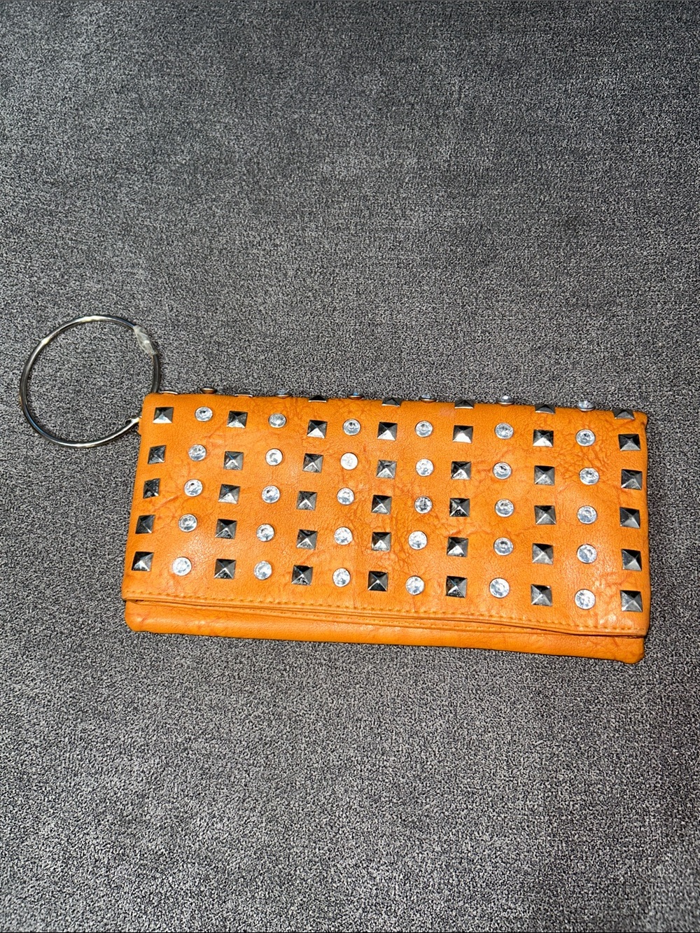 Burnt Orange Studded Wristlet Clutch with Rhinestones